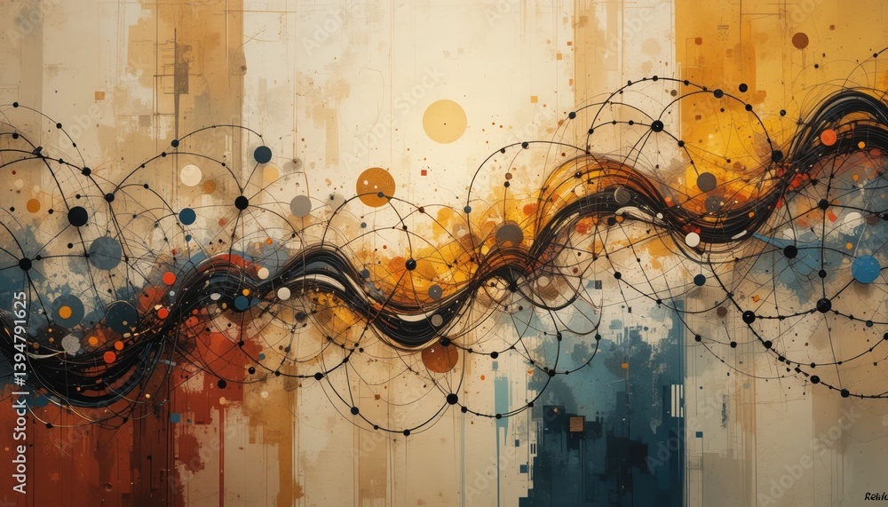 Poster dynamic abstract art installation modern gallery visual art creative space eye-level perspective flo