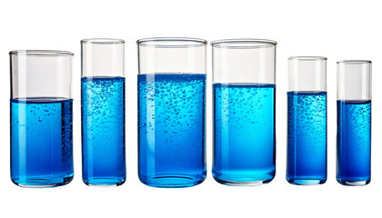 test tubes with blue liquid on transparent background