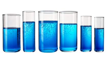 test tubes with blue liquid on transparent background