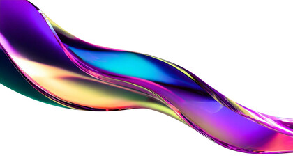 Abstract liquid glass shape with colorful reflections. Ribbon of curved water with glossy color wavy fluid motion. Chromatic dispersion flying and thin film spectral effect.