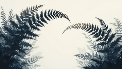 Naklejka premium Elegant ferns framing a serene nature background botanical artwork minimalist design soft tones artistic composition for home decor
