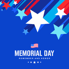 Obraz premium US Memorial day, social media post, vector with Blue modern patriotic simple flat abstract stars background, USA