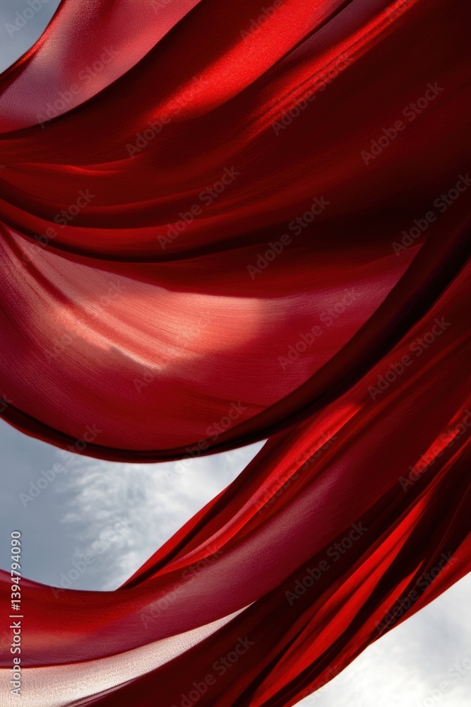 Poster abstract flowing red fabric against a cloudy sky creating a dynamic and elegant composition with sof