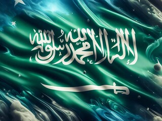 Waving Saudi Arabian Flag with Abstract Background