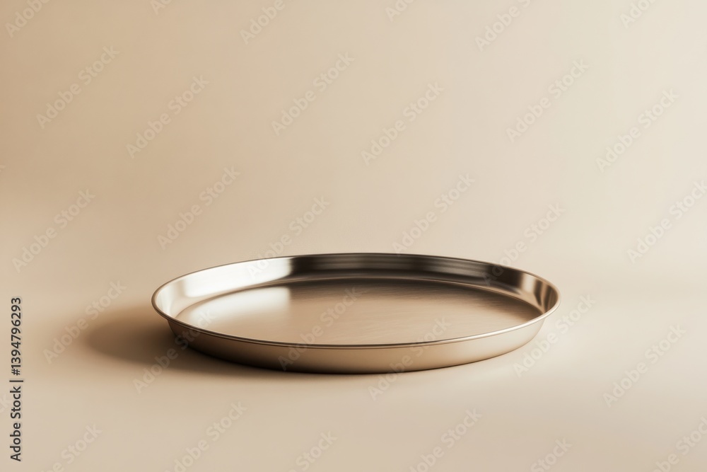 Poster Simple metallic tray placed on a neutral background with soft lighting showcasing its reflective surface
