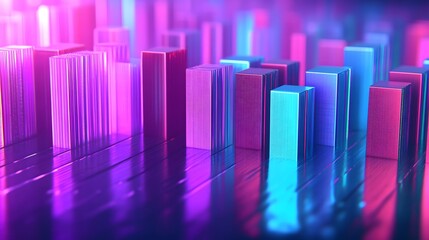 Abstract Neon Cityscape Prismatic Blocks Digital Art