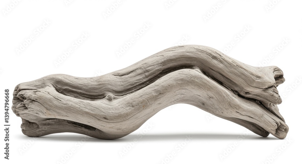 Poster a piece of driftwood with a wavy shape isolated against a white background in a studio setting isola