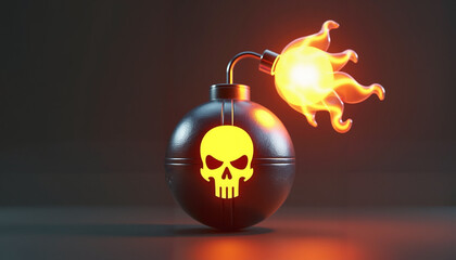 Cartoon bomb with a skull and lit fuse, menacing design