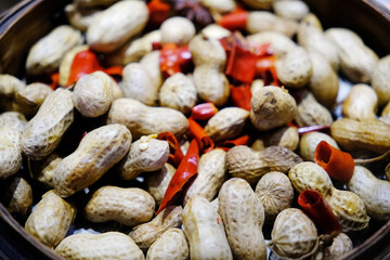Boiled peanuts food close up