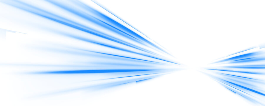 Abstract neon rays PNG with a blue color scheme. Technological futuristic vector background. Speed motion lines in blue light, resembling a high-speed road.