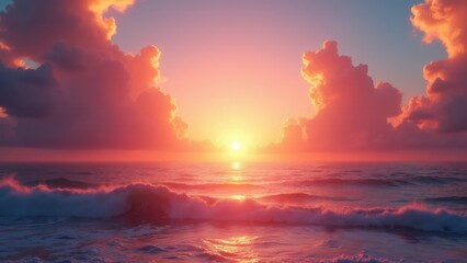 Fototapeta premium Dramatic Sunset Over Ocean Waves Landscape