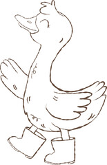 Outline Playful Silly Goose on Spring day, Meme Cartoon Hand Drawn Doodle. trendy goose.