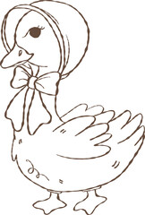 Outline Mama Silly Goose. Meme Cartoon Hand Drawn Doodle. trendy goose. Mama goose.