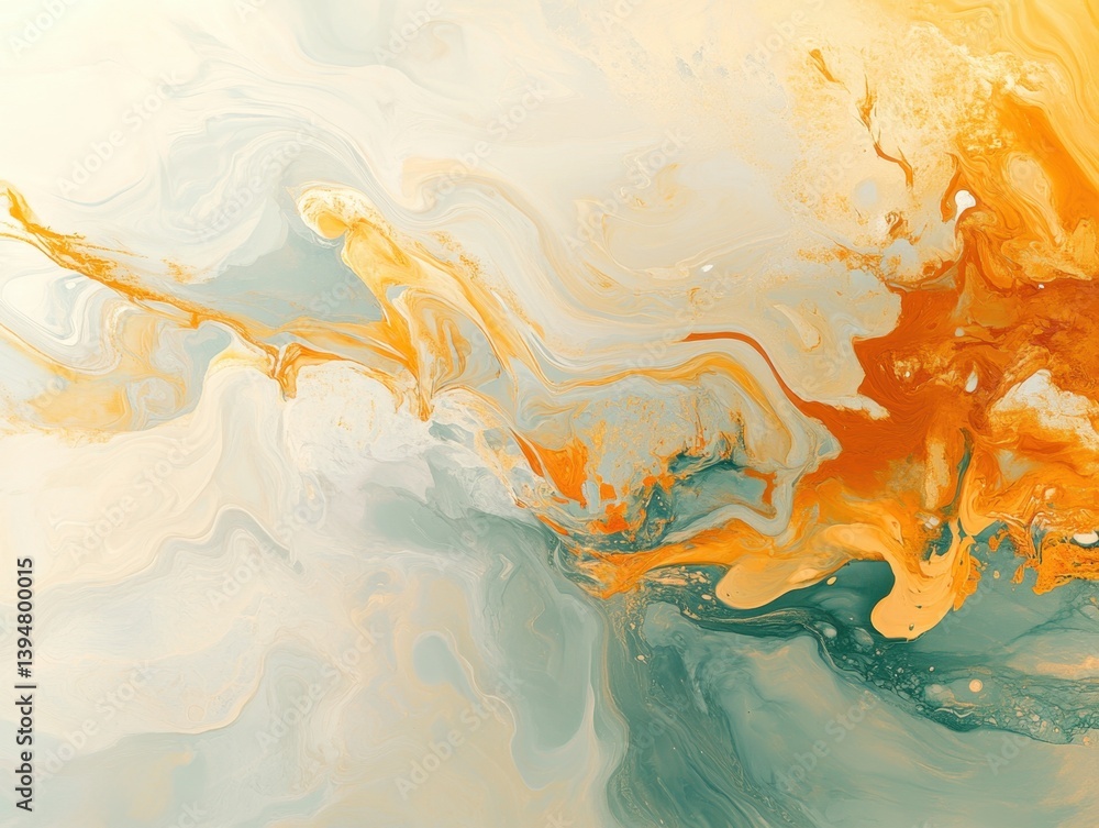 Poster elegant abstract fluid art with swirling orange and teal hues creating a dynamic and captivating vis