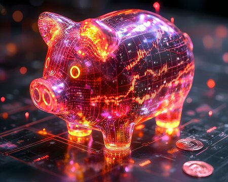A vibrant digital piggy bank showcasing financial growth and planning