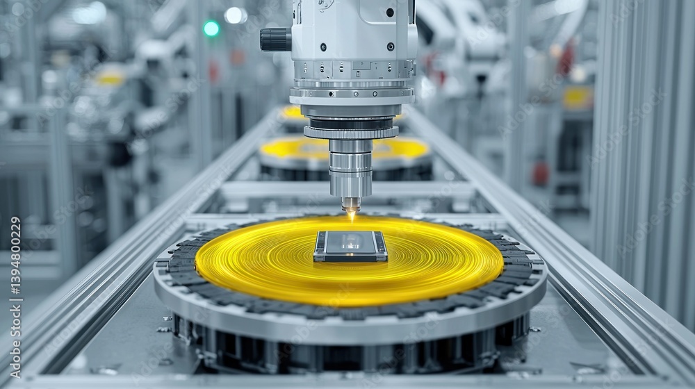 Poster robotic arm precisely assembles electronics on a rotary conveyor line
