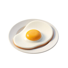 Sunny Side Up Egg on a Plate 3D Render Icon Design Element with Cute Cartoon Illustration Style
