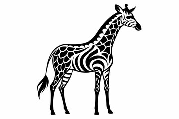Fototapeta premium Giraffe vector line art black design and white background