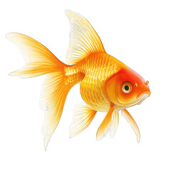 a vibrant digitally-rendered goldfish swimming gracefully showcasing its delicate fins and bright orange coloration against a white background