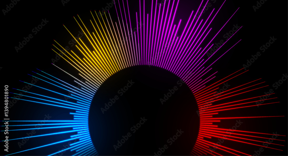 Poster colorful neon shiny circular rays abstract glowing background. futuristic vector design