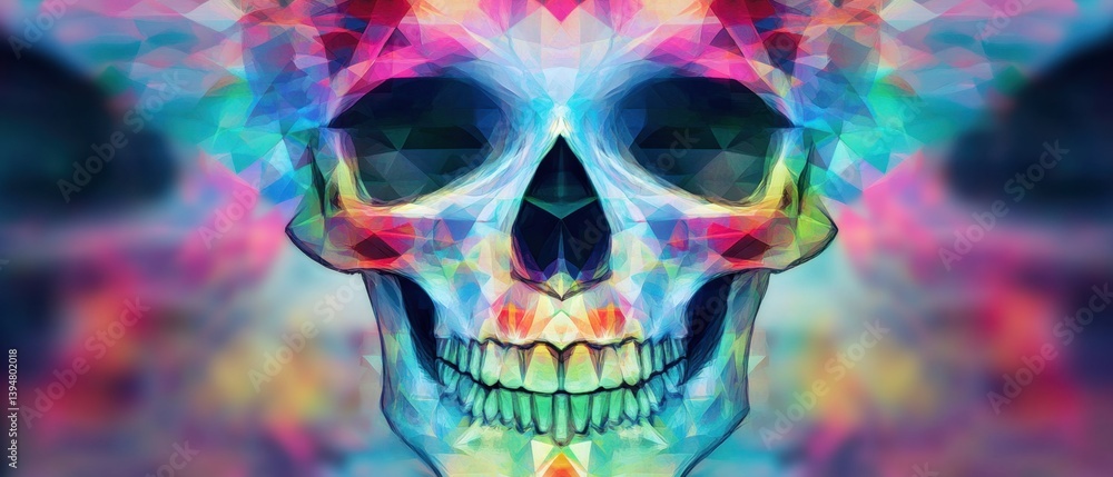 Poster geometric skull with vibrant colors and abstract background creates a captivating and artistic desig