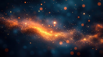 Luminous golden particle stream drifting through a dark ethereal ambiance