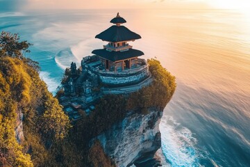 Stunning View of Uluwatu Temple on Cliff Edge Overlooking Indian Ocean

