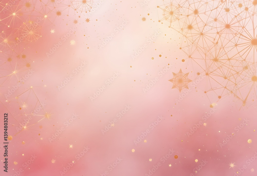 Poster ethereal watercolor texture, warm pink gradient with golden highlights. delicate geometric star patt