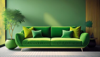 Modernes Wohnzimmer mit grüner Couch