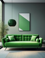 Modernes Wohnzimmer mit grüner Couch