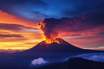 Dramatic View of Volcanic Crater with Morning Light and Smoke

