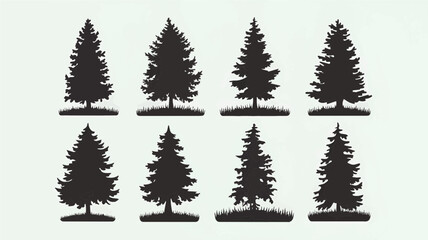 Fototapeta premium Silhouette Pine Tree Vector Collection: 8 Stunning Designs for Creative Projects