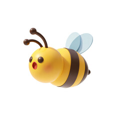 Bee Full Body 3D Render Icon with Cute Cartoon Illustration Style of a Honey Bee Flying