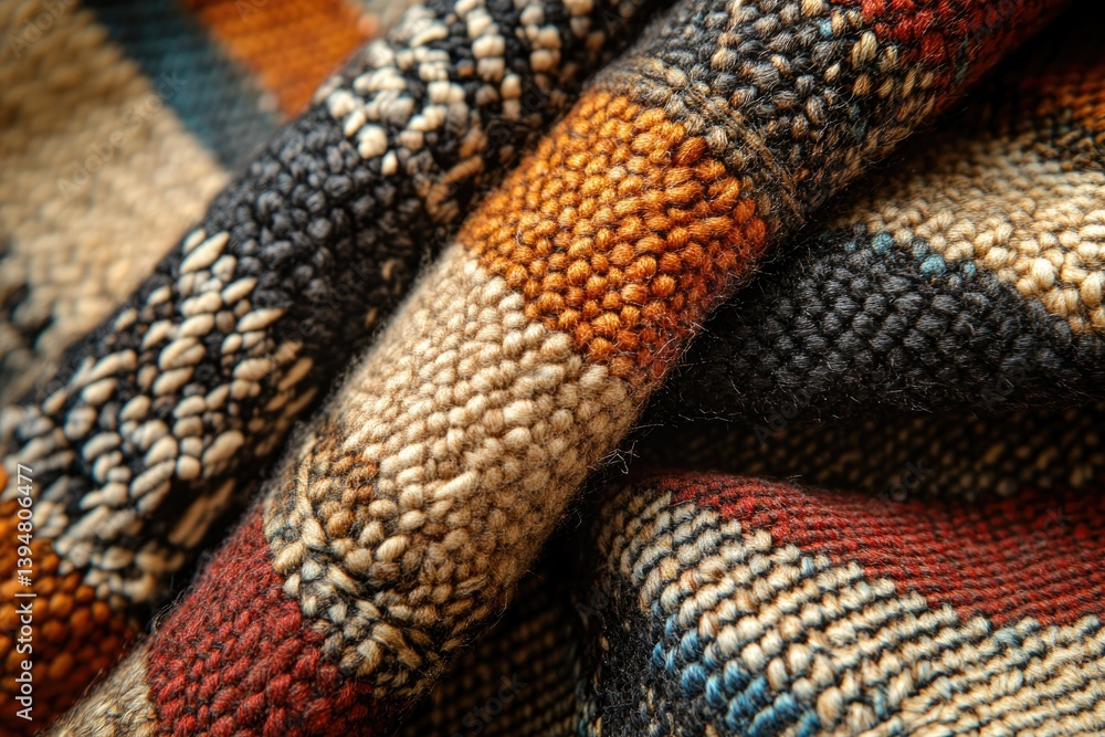 Aufkleber close-up of a textured woolen fabric with a blend of earthy tones and intricate patterns.