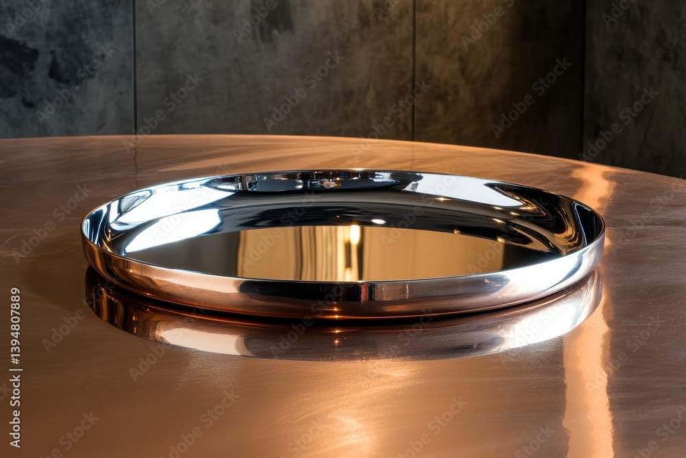 Poster Elegant polished tray reflecting ambient light on a copper surface in a modern interior design setting