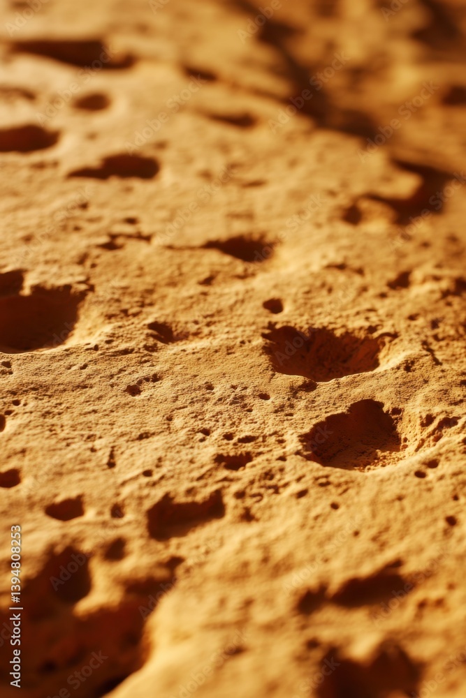 Poster textured desert surface with eroded pits and warm tones capturing the arid landscape in macro detail