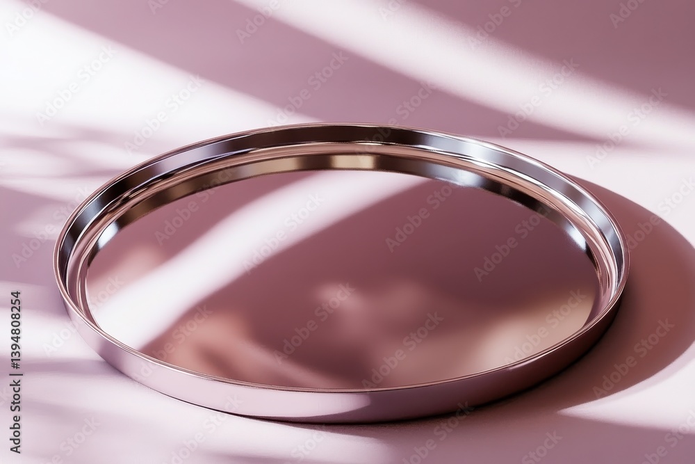 Leinwandbilder Shiny metal ring resting on a pastel surface with soft shadows creating an artistic composition