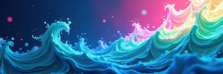 Naklejka premium Vibrant blue, pink, and green abstract swirls , backdrop, pastel