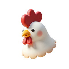 3D Rooster Head Only 3D Render Icon Illustration Cute Cartoon Style Isolated on Transparent