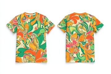 Colorful floral pattern t-shirt design showcasing vibrant hues and intricate details