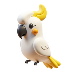 Cockatoo Bird 3D Render Icon Illustration Cute Cartoon Style of a Tropical Bird Design