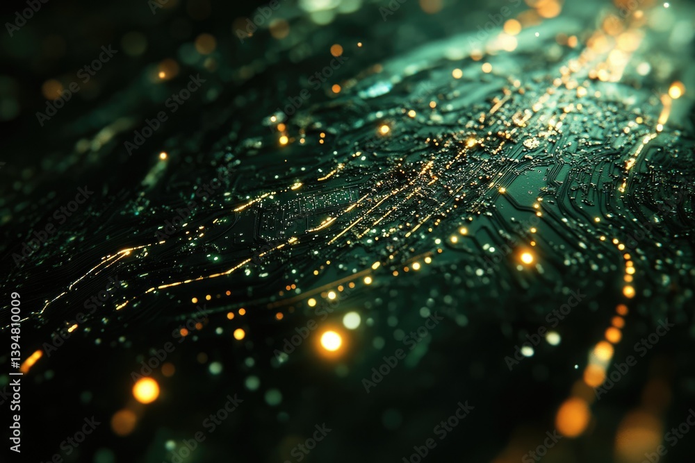 Leinwandbilder abstract close-up of a circuit board with glowing pathways, depicting technological innovation.