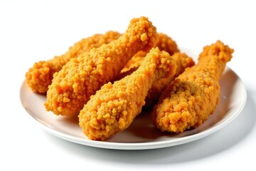 Crispy fried chicken strips, isolated on white , close up, lunch, snack