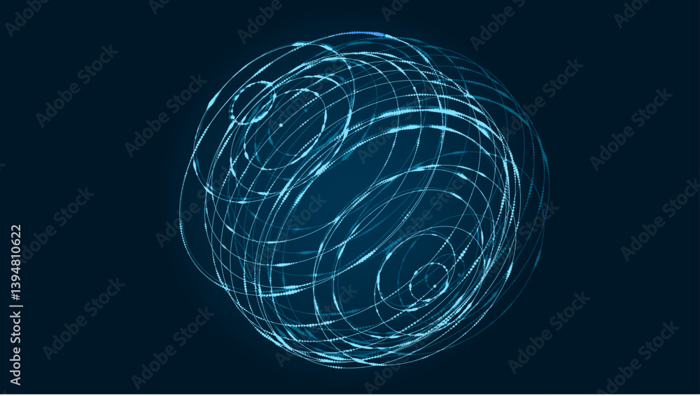 Poster technology blue sphere with connecting dots and lines. vector digital abstract network structure.