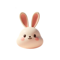 3D Rabbit Head Only Cute Cartoon Style Render Icon Illustration Isolated on Transparent