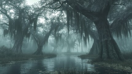 Foggy swamp forest