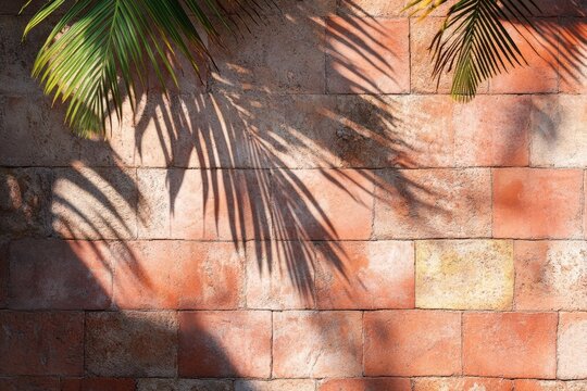 Palm Shadows on Coral Stone Wall