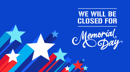Obraz premium Memorial day closed sign banner vector illustration with Dark blue patriotic modern abstract stars background, USA