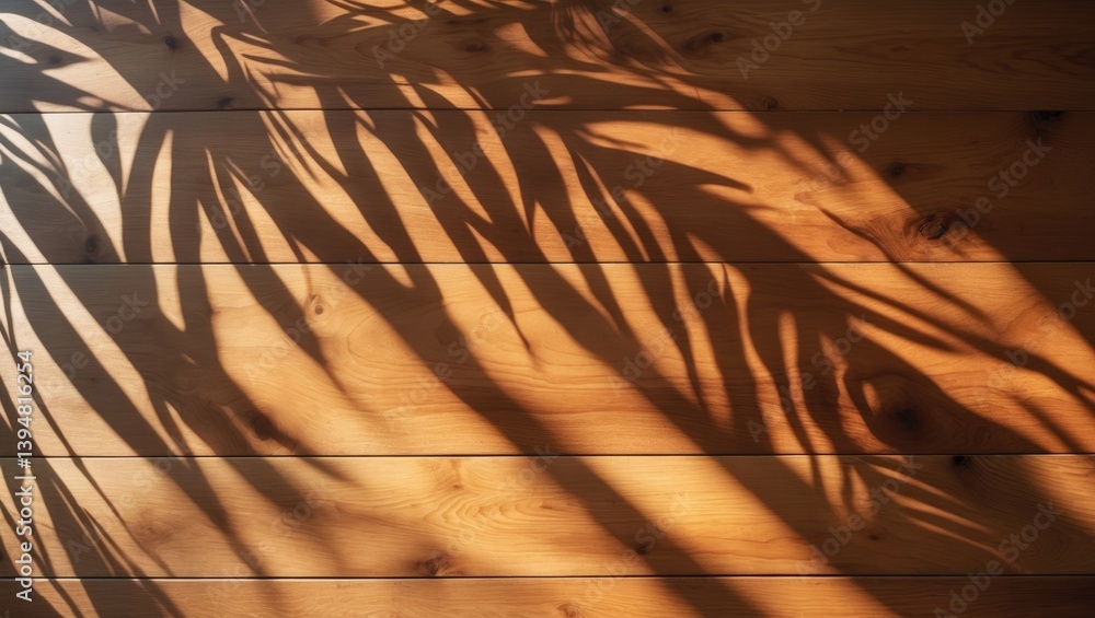 Aufkleber overhead view of a gentle brown table with high-resolution texture and palm leaf shadows, summer tab