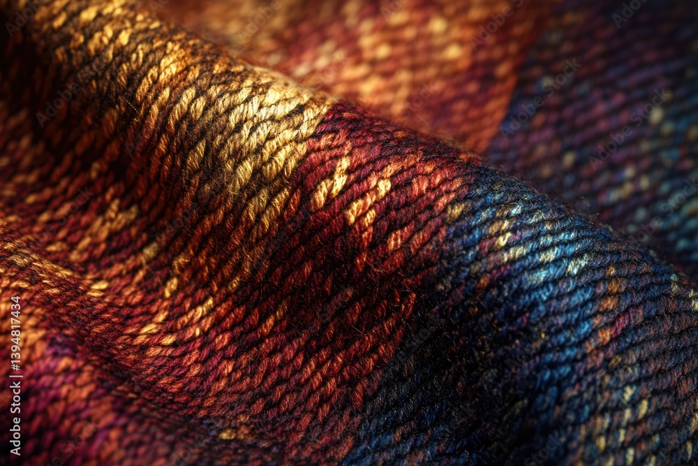 Poster close-up of richly textured fabric with a blend of dark and golden hues, showcasing intricate weavin